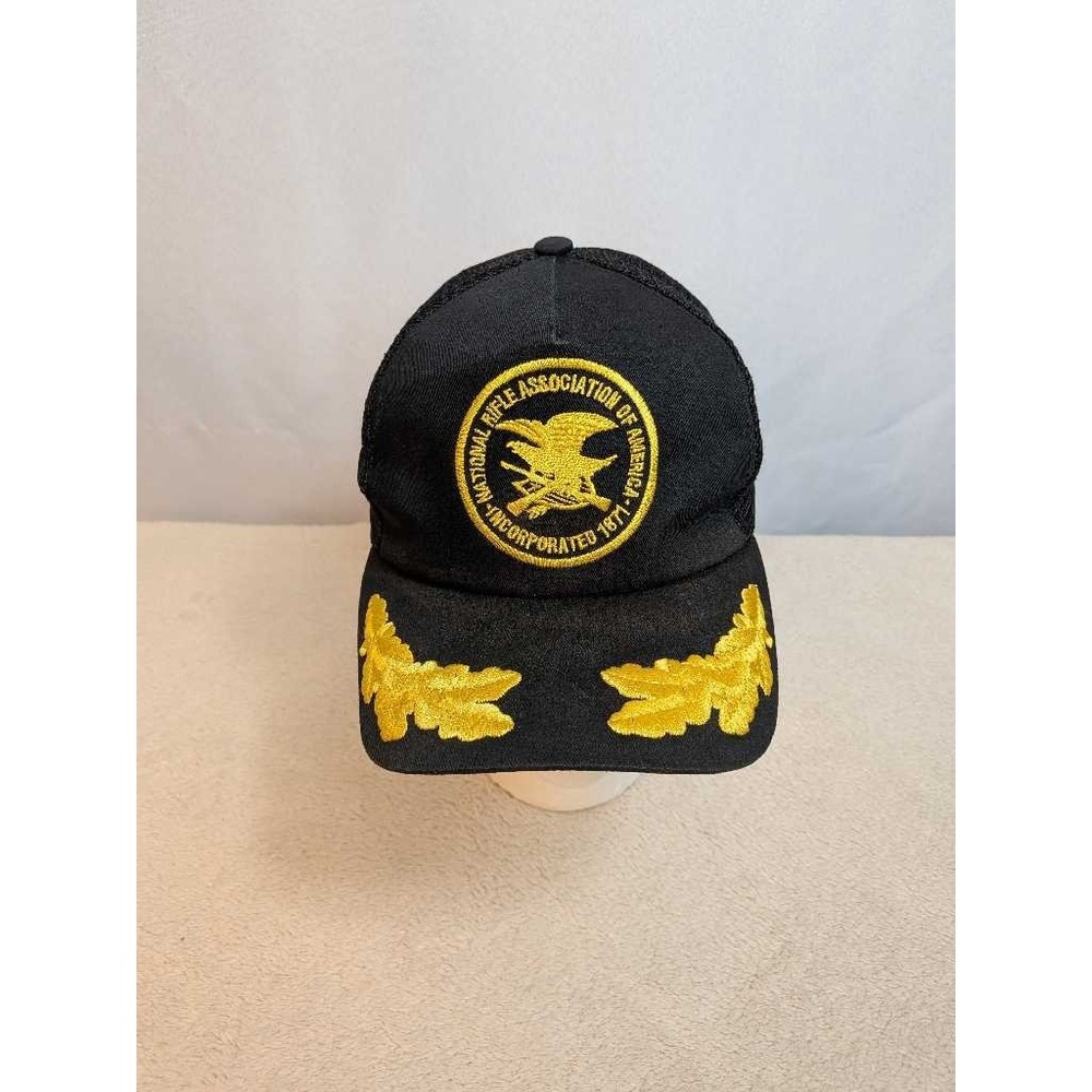 K‎ Products NRA Black Mesh Trucker Hat Gold Eagle Patch Embroidered